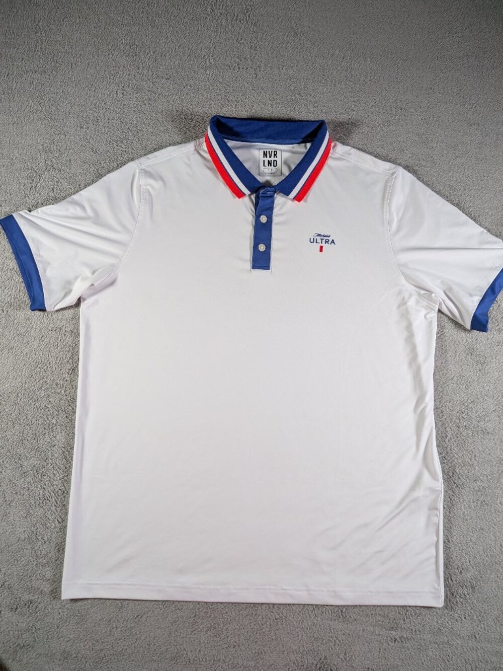 NVRLND CC x Michelob Ultra Polo Shirt Men's XL Performance White Golf Beer